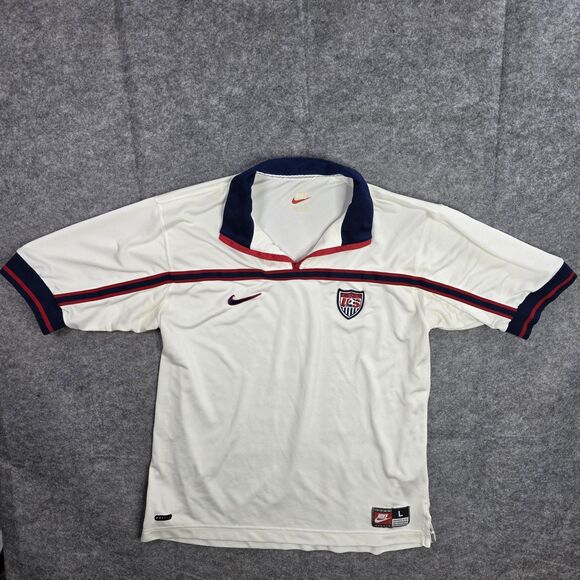 Vintage USA Soccer Jersey Mens Large White Blue Red Nike Dri Fit USMNT 90s - Picture 1 of 12